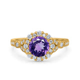 14K Gold 1.25ct Floral Art Deco Round 6mm G SI Diamond Engagement Wedding Ring