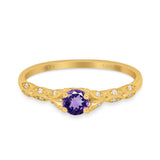 14K Gold 0.33ct Round Petite Dainty Art Deco 4mm G SI Diamond Engagement Wedding Ring