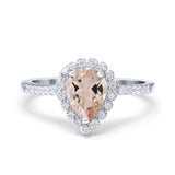 14K Gold 1.42ct Teardrop Pear Halo 8mmx6mm G SI Diamond Engagement Wedding Ring