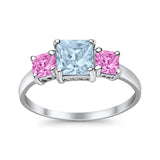 3 Stone Fashion Ring Princess Cut Simulated Cubic Zirconia 925 Sterling Silver