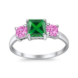 3 Stone Fashion Ring Princess Cut Simulated Cubic Zirconia 925 Sterling Silver