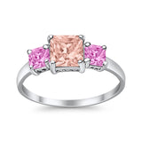 3 Stone Fashion Ring Princess Cut Simulated Cubic Zirconia 925 Sterling Silver