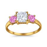 3 Stone Fashion Ring Princess Cut Simulated Cubic Zirconia 925 Sterling Silver