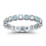 3.5mm Bezel Set Full Eternity Band Ring Alternating Round Simulated CZ 925 Sterling Silver
