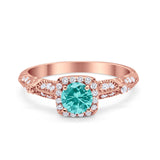 Halo Art Deco Wedding Ring Simulated Cubic Zirconia 925 Sterling Silver