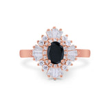 Vintage Oval Wedding Bridal Ring Round Simulated Cubic Zirconia 925 Sterling Silver