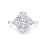 Vintage Oval Wedding Bridal Ring Round Simulated Cubic Zirconia 925 Sterling Silver