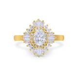 Vintage Oval Wedding Bridal Ring Round Simulated Cubic Zirconia 925 Sterling Silver