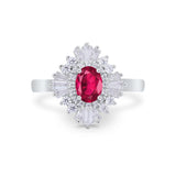 Vintage Oval Wedding Bridal Ring Round Simulated Cubic Zirconia 925 Sterling Silver