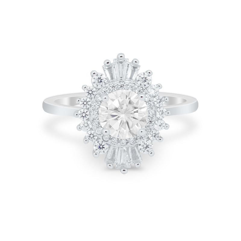 Art Deco Baguette CZ Engagement Ring in 925 Sterling Silver