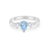 Three Stone Wedding Ring Pear Round Simulated Cubic Zirconia 925 Sterling Silver
