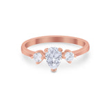 Three Stone Wedding Ring Pear Round Simulated Cubic Zirconia 925 Sterling Silver