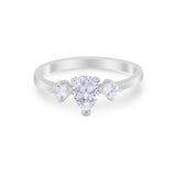 Three Stone Wedding Ring Pear Round Simulated Cubic Zirconia 925 Sterling Silver
