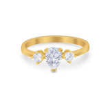 Three Stone Wedding Ring Pear Round Simulated Cubic Zirconia 925 Sterling Silver
