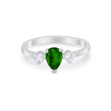 Three Stone Wedding Ring Pear Round Simulated Cubic Zirconia 925 Sterling Silver