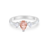 Three Stone Wedding Ring Pear Round Simulated Cubic Zirconia 925 Sterling Silver