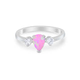 Three Stone Wedding Ring Pear Round Simulated Cubic Zirconia 925 Sterling Silver