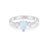 Three Stone Wedding Ring Pear Round Simulated Cubic Zirconia 925 Sterling Silver