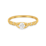 Petite Dainty Art Deco Wedding Engagement Ring Round CZ 925 Sterling Silver