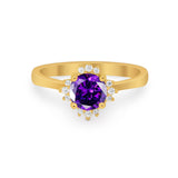 Halo Floral Art Deco Wedding Engagement Ring Round CZ 925 Sterling Silver