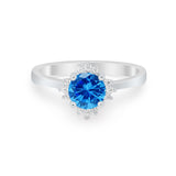 Halo Floral Art Deco Wedding Engagement Ring Round CZ 925 Sterling Silver