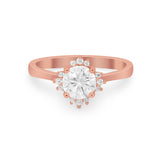Halo Floral Art Deco Wedding Engagement Ring Round CZ 925 Sterling Silver