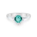 Halo Floral Art Deco Wedding Engagement Ring Round CZ 925 Sterling Silver