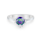 Halo Floral Art Deco Wedding Engagement Ring Round CZ 925 Sterling Silver