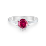 Halo Floral Art Deco Wedding Engagement Ring Round CZ 925 Sterling Silver