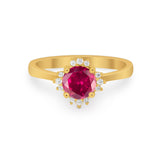 Halo Floral Art Deco Wedding Engagement Ring Round CZ 925 Sterling Silver
