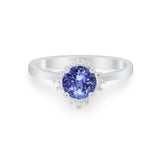 Halo Floral Art Deco Wedding Engagement Ring Round CZ 925 Sterling Silver