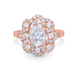 Art Deco Wedding Ring Halo Round Simulated Cubic Zirconia 925 Sterling Silver