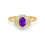 Oval Wedding Ring Vintage Round Simulated Cubic Zirconia 925 Sterling Silver