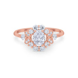 Oval Wedding Ring Vintage Round Simulated Cubic Zirconia 925 Sterling Silver