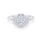Oval Wedding Ring Vintage Round Simulated Cubic Zirconia 925 Sterling Silver
