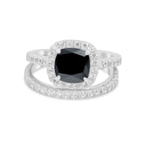 Two Piece Wedding Ring Band Round Simulated Cubic Zirconia 925 Sterling Silver