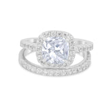 Two Piece Wedding Ring Band Round Simulated Cubic Zirconia 925 Sterling Silver