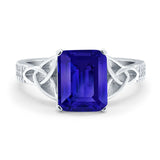 Emerald Cut Celtic Engagement Ring Simulated Cubic Zirconia 925 Sterling Silver