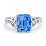 Emerald Cut Celtic Engagement Ring Simulated Cubic Zirconia 925 Sterling Silver