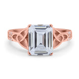 Emerald Cut Celtic Engagement Ring Simulated Cubic Zirconia 925 Sterling Silver