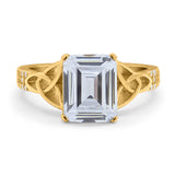 Emerald Cut Celtic Engagement Ring Simulated Cubic Zirconia 925 Sterling Silver