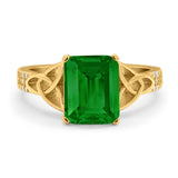 Emerald Cut Celtic Engagement Ring Simulated Cubic Zirconia 925 Sterling Silver