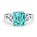 Emerald Cut Celtic Engagement Ring Simulated Cubic Zirconia 925 Sterling Silver