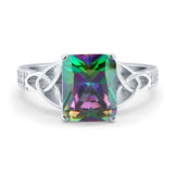 Emerald Cut Celtic Engagement Ring Simulated Cubic Zirconia 925 Sterling Silver