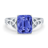 Emerald Cut Celtic Engagement Ring Simulated Cubic Zirconia 925 Sterling Silver