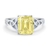 Emerald Cut Celtic Engagement Ring Simulated Cubic Zirconia 925 Sterling Silver