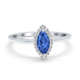 Halo Marquise Engagement Ring Simulated Cubic Zirconia 925 Sterling Silver