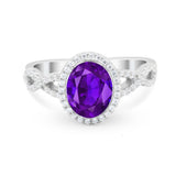 Art Deco Twisted Shank Wedding Ring Oval Round Cubic Zirconia 925 Sterling Silver