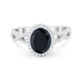 Art Deco Twisted Shank Wedding Ring Oval Round Cubic Zirconia 925 Sterling Silver