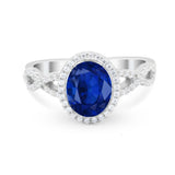 Art Deco Twisted Shank Wedding Ring Oval Round Cubic Zirconia 925 Sterling Silver
